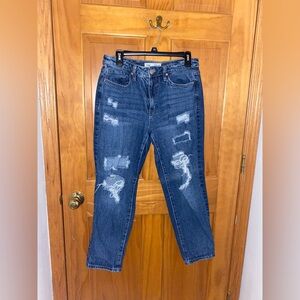 YMI Dark Wash Petite Mom Distressed Jeans, 11